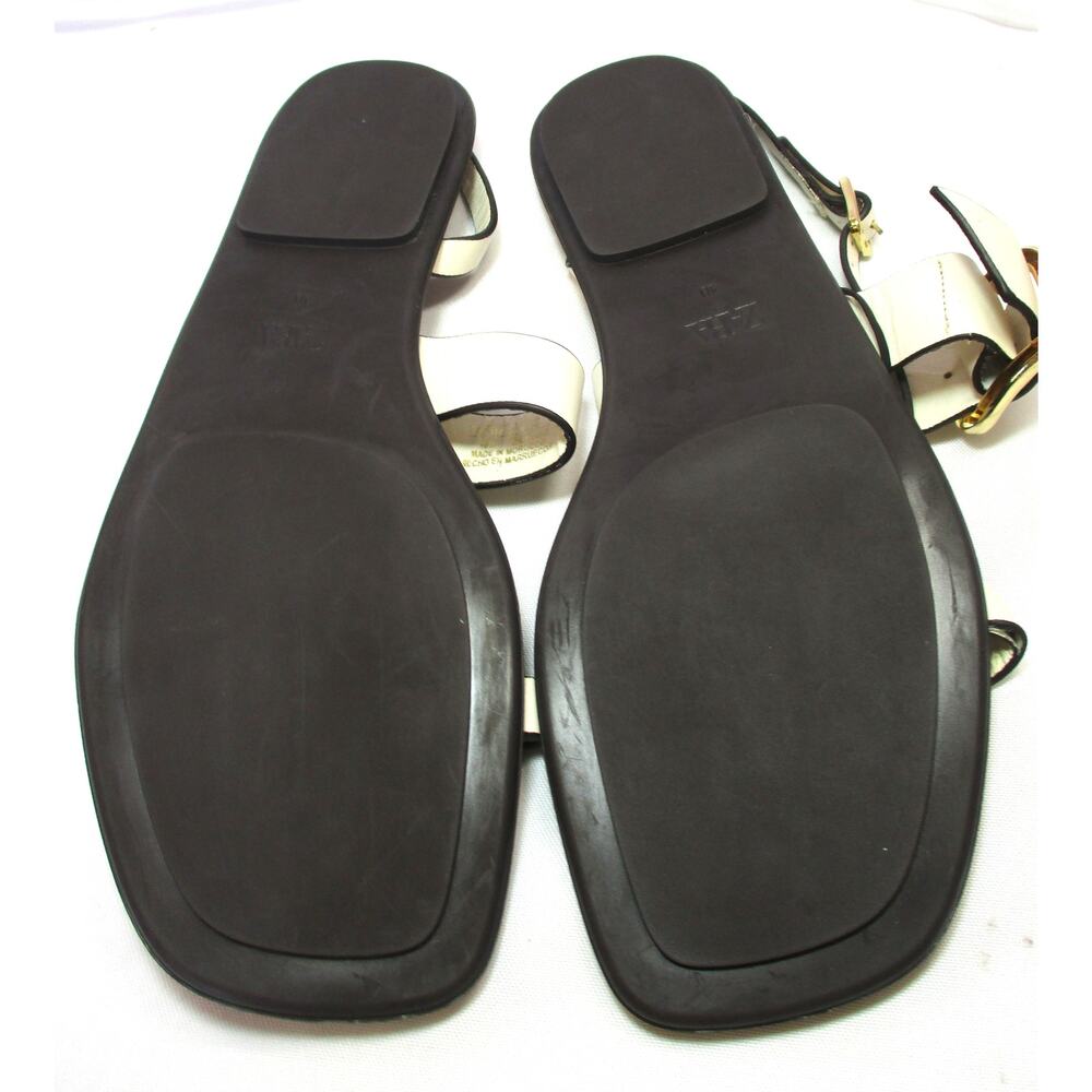 New ZARA Cream Leather Gold Buckle Strappy Flat Sandals Women Sz 8.5 - Picture 9 of 9